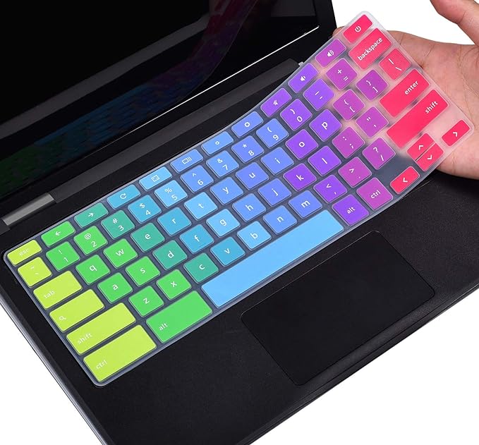 Colorful Keyboard Cover for Dell 11.6 Chromebook 3100 / Chromebook 11 3120 3180 3181 3189 5190 P22T 11.6" / Chromebook 13 3380 13.3" Protective Skin, Dell Chromebook Accessories, Rainbow