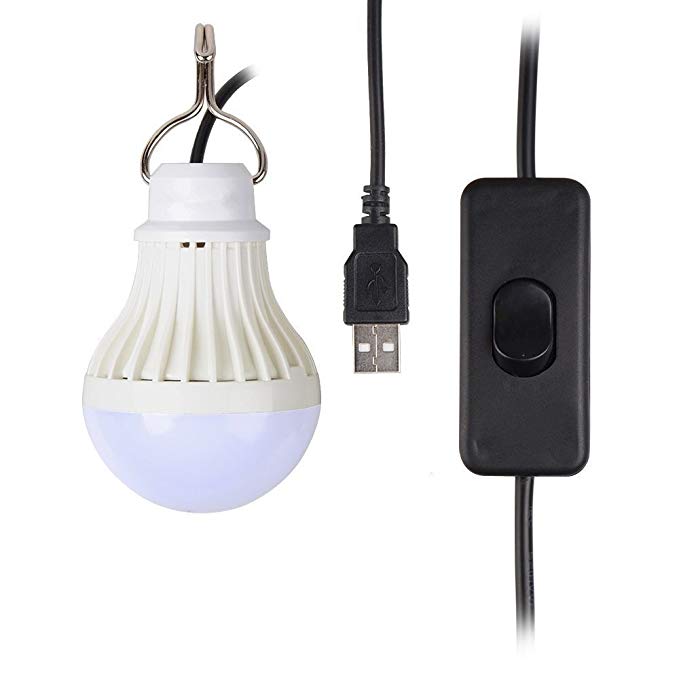 Leesentec LED USB Bulb 5v 5w 250CM Long Wire Emergency Led Light Camping Lamp Portable LED Lightbulb for Fishing, Outdoors, Nightlight, Children Bed Lamp,Emergencies and More