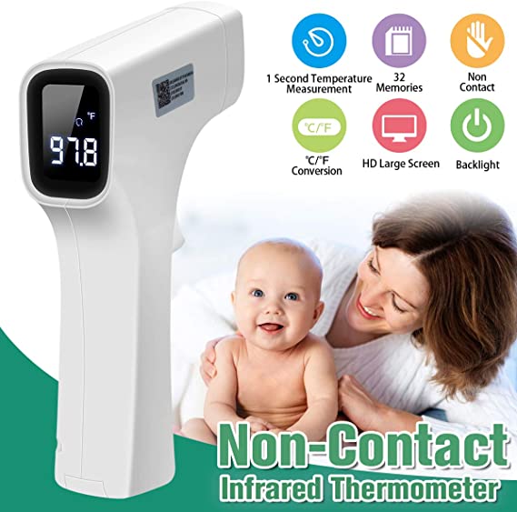 Forehead Thermometer,Infrared Digital Thermometer Professional Precision Non Contact Medical Thermometer with LED Backlit Display Accurate Forehead and Ear Thermometer for Baby Kids and Adults,White