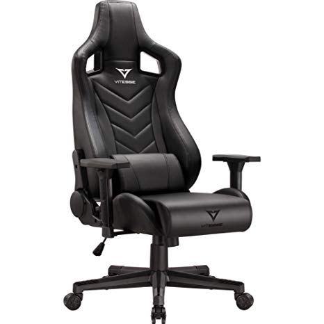 Vitesse Gaming Chair Ergonomic Desk Chair High Back Racing Style Computer Chair Swivel Executive Leather Chair Lumbar Support Headrest (Carbon Black N-1)