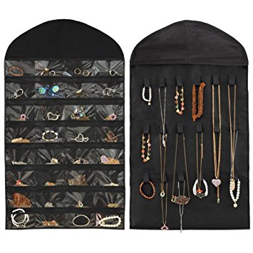 Gissy Studio Hanging Over The Door Jewelry Organizer, Non-Woven 32 Pockets 21 Hook（Black)