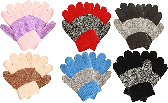 Gilbin 6 Or 12 Pairs Kid's Winter Magic Gloves Children Stretchy Warm Magic Gloves Boys or Girls Knit Gloves