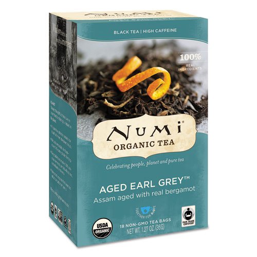 Numi Organic Tea Organic Teas and Teasans, 1.27oz, Aged Earl Grey, 18/Box 10170