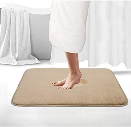 Memory Foam Bath Mat Non Slip Shower Rugs with Soft, Comfortable, Beautiful and Maximum Absorbency Fast Drying Bathroom Rugs Carpet (20" X 32", Beige)