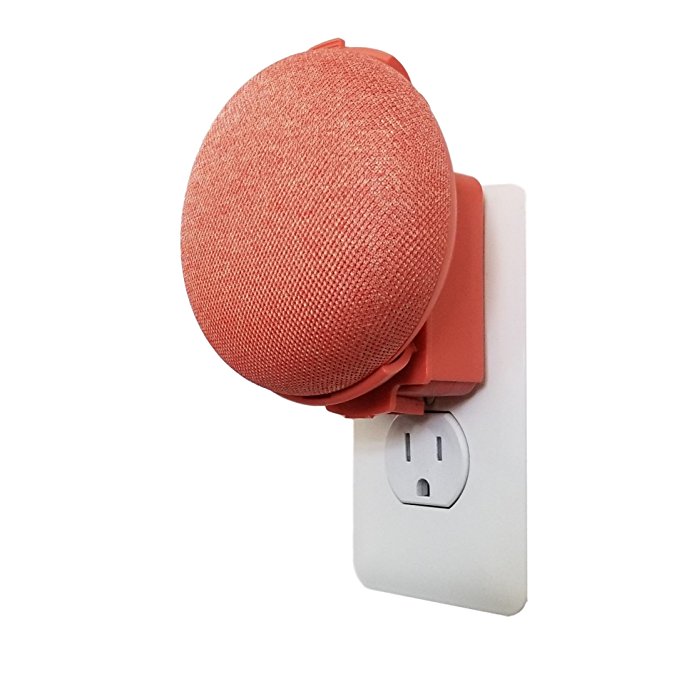 Dot Genie Google Home Mini Backpack: The Simplest and Cleanest Outlet Wall Mount Hanger Stand for Home Mini Voice Assistants by Google - No Cord Wrapping Required - Designed in USA (Coral)