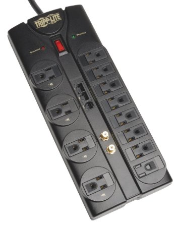 Tripp Lite 12 Outlet Surge Protector Power Strip Tel/Modem/Coax/Ethernet 8ft Cord Right Angle Plug (TLP1208SAT)