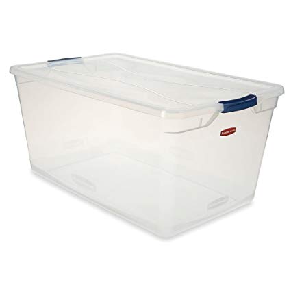 Rubbermaid 3Q35-00-CLMCB Clever Store Latching Storage Tote Container, 95-Quart, Blue Handle