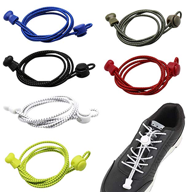 6 Pairs of No Tie Elastic Shoelaces in Different Colors, DaKuan Reflective Elastic Shoe Laces 1M for Sports and Outdoor Activities