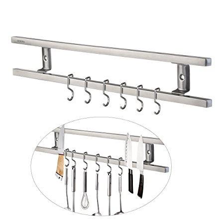 OUNONA Magnetic Knife Rack 16 inch Magnetic Knife Strips Stainless Steel with 6 Removable Hooks