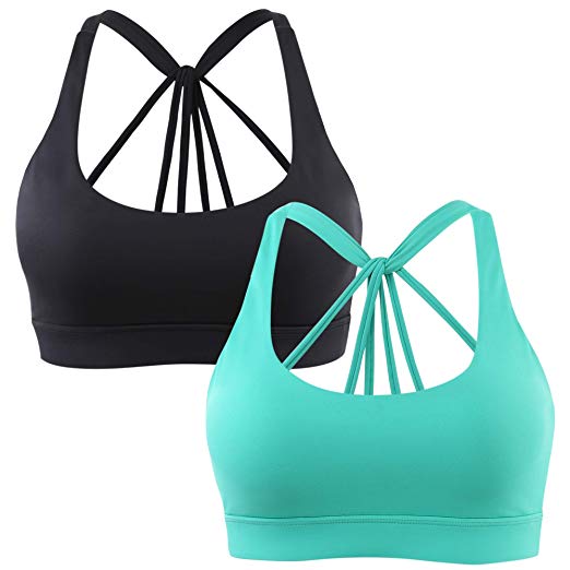 INIBUD Women's Sports Bra Esthetics Cross Waterfall Strappy Wirefree Removable Pads Yoga Bra for Workout Fitness