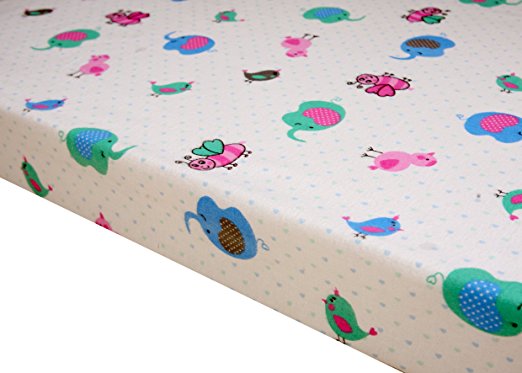 Pack N Play Playard Sheet made with 100% ORGANIC Cotton Flannel Fits Perfectly Any Standard Playard Mattress up to 3" Thick, Baby Elephants