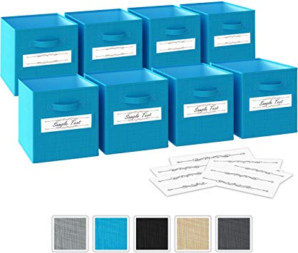 Royexe Storage Cubes - Set of 8 Storage Bins | 2 Handles & 10 Label Window Cards | Cube Storage Bins | Foldable Closet Organizers and Storage | Fabric Storage Box for Home, Office (Aqua Blue)