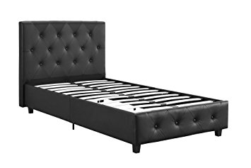 DHP Platform Bed, Dakota Faux Leather Tufted Upholstered Platform Bed - Includes Tufted Upholstered Headboard and Side Rails, Twin Platform Bed - Black
