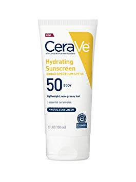 CeraVe 100% Mineral Sunscreen SPF 50 | Body Sunscreen with Zinc Oxide and Titanium Dioxide for Sensitive Skin | 5 Ounce, 1 Pack