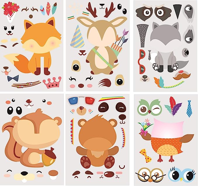 30Pack Make A Woodland Creatures Stickers - Party Supplies for Baby Shower Decorations & Birthday Party Supplies, Woodland Animals Include Fox, Owl, Bear, Squirrel, Deer, Raccoon (Woodland)