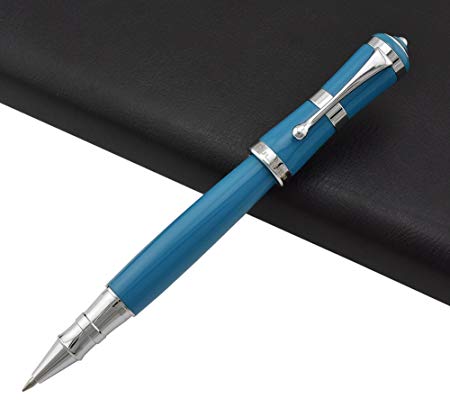 Rollerball Pen，Fuliwen Blue Vintage Ballpoint Pen with Fine Black Refill，Smooth Signature and Calligraphy，Business Pens