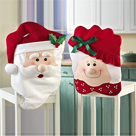 Christmas Kitchen Chair Slip Covers Featuring Mr & Mrs Santa Claus for Holiday Party Festival Halloween Kitchen Dining Room Chairs by Leadpo (Set of 2)