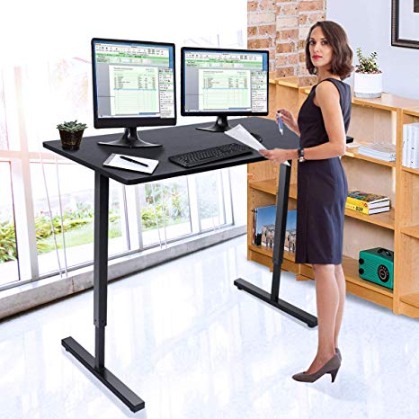 Adjustable Height Standing Computer Desk with Manual Hand Crank, 48" Sit to Stand Home Office Work Desk, Black