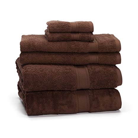 eLuxurySupply 900 Gram 6-Piece Long Staple Cotton Towel Set - Heavy Weight & Absorbent, Chocolate