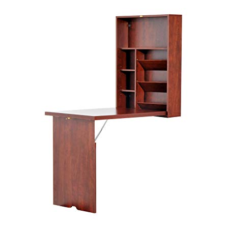 HOMCOM Fold Out Convertible Wall Mount Desk (Mahogany)