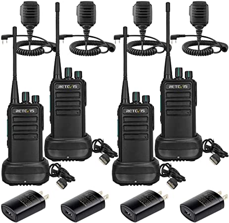 Retevis RB29 Walkie Talkies Long Range,Rechargeable 2 Way Radios with Shoulder Speaker Mic,Wireless Cloning,Rugged 2 Way Radio for Business Construction Site Outdoor(4 Pack)