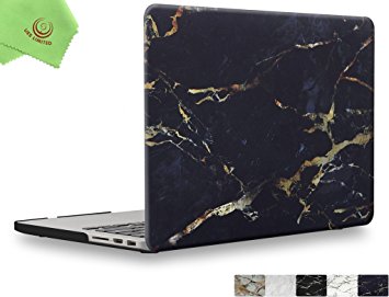 UESWILL Marble Pattern Smooth Soft-Touch Hard Shell Case Cover for MacBook Pro 13" with Retina Display (A1502/ A1425)   Microfibre Cleaning Cloth, (Black/ Gold)