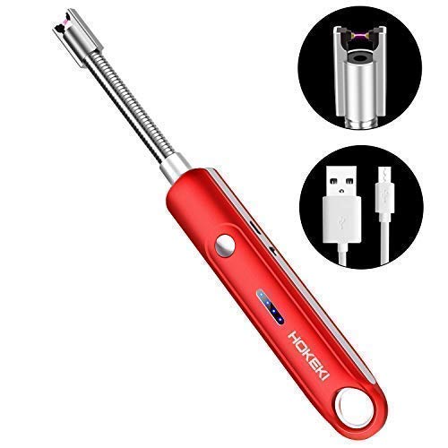 USB Candle Lighter, HOKEKI ARC Electric Kitchen Lighter with 360°Flexible Neck Rechargeable Flameless Windproof Portable 9IN for Camping Grilling BBQ Gas Stove (Red)