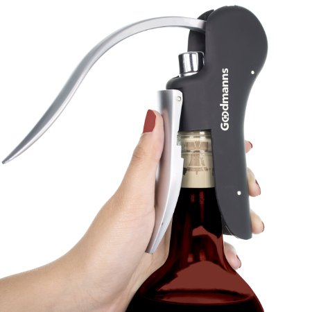 Rabbit Lever Corkscrew Wine Bottle Opener | Best as Waiters Vertical Screwpull | Black 3-pcs Wine Lovers Accessory Gift Set