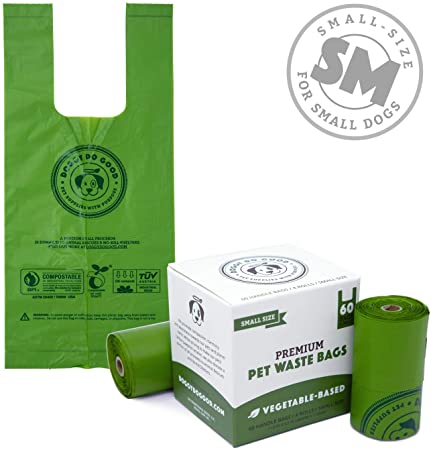 Biodegradable Poop Bags | Dog Waste Bags for Small Dogs & Puppies, Unscented, Vegetable-Based & Eco-Friendly, Premium Thickness & Leak Proof, Easy Detach & Open, Supports Rescues