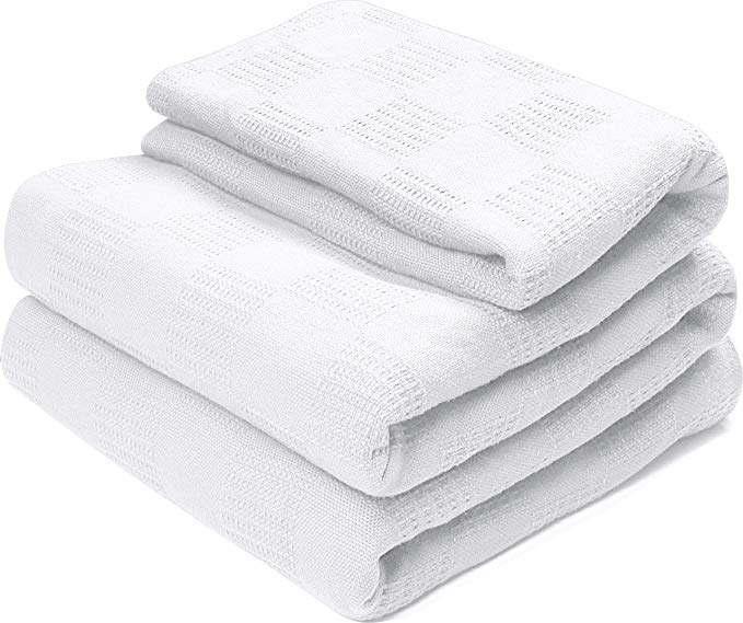 Utopia bedding 100% Premium Woven Cotton Blanket (Twin, White) Breathable Cotton Throw Blanket and Quilt for Bed & Couch/Sofa