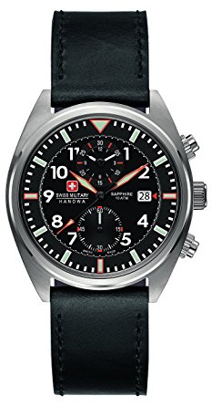 Swiss Military Men's SM34302AEU/H02S Quartz Watch with Black Dial Analogue Display and Leather Strap