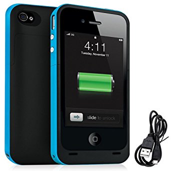 iPhone 5S 5 Battery Case, Rechargeable Portable 2500mAh Backup Power Bank External Protective Charger Case For iPhone 5S / 5, Full Body Protection,LED Battery Level Indicator (Blue)