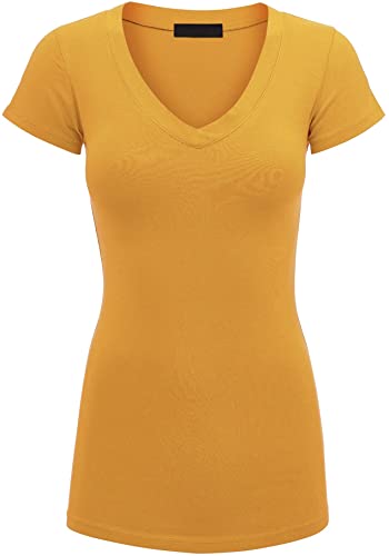 Lock and Love Women's Basic Slim Fitted Short Sleeve Casual V Neck Cotton T Shirt