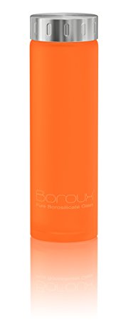Boroux Spectrum .5 Liter pure Borosilicate glass water bottle with exclusive sleeve-less protection in 10 colors from Silikote, a silicone bonded directly to the glass