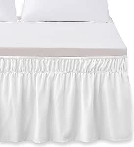 Elegant Comfort Luxurious Wrap Around Elastic Solid Ruffled Bed Skirt, with 16 Inch Tailored Drop - Easy Fit, Premium Quality Wrinkle and Fade Resistant - King/Queen, White