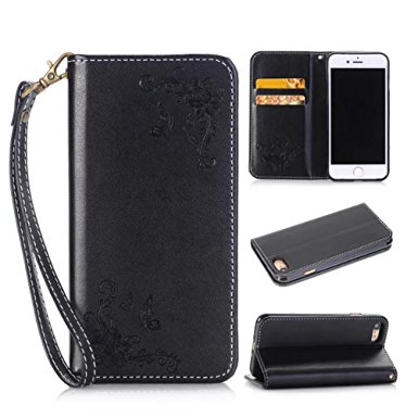 iPhone 7 Wallet Case, WOOZU Leather Case Synthetic with Credit Card Holder Stand Flip Smart Wallet Case-[Folio] [Flip] [Card Slots][For Women] Magnetic Closure case for Apple iPhone 7 4.7 inch (Black)