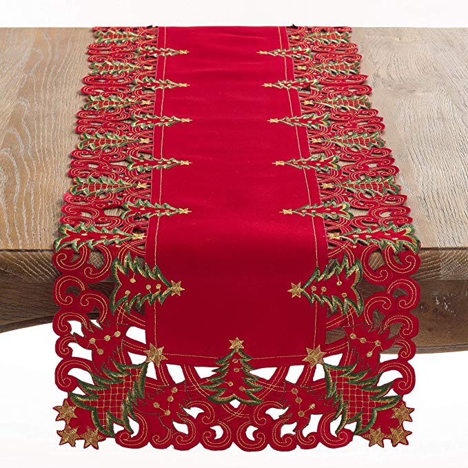 Fennco Styles Pandora Collection Holiday Christmas Tree Tablecloth - 2 Colors (Red, 16"x90" Table Runner)