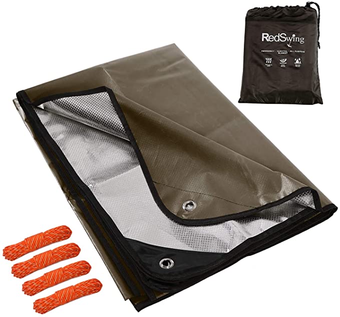 RedSwing Heavy Duty Reflective Survival Space Blanket, Multipurpose Emergency Thermal Blanket for All Weather, Khaki