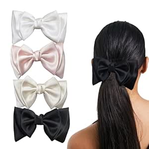 4 Pack Solid Color Satin Hair Bow for Women Hair Clips Barrettes for Girls Hair Accessories (Color A)