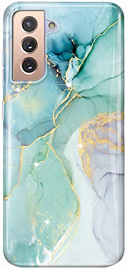 luolnh Galaxy S21 Case,Samsung Galaxy S21 Case Marble Brilliant Cute Design Shockproof Flexible Soft Silicone Rubber TPU Bumper Cover Skin Phone Case for Samsung Galaxy S21 5G 6.2 Inch-Abstract Mint