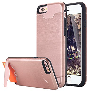 iPhone 8 Case, iPhone 7 Case, LONTECT Card Slot Case with Kickstand Hybrid Armor Dual Layer Shockproof Impact Protection Case Cover for Apple iPhone 8/iPhone 7 - Rose Gold