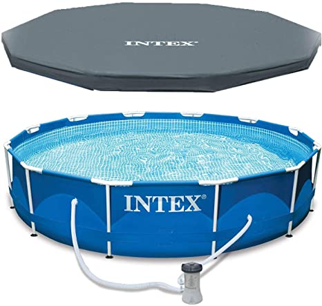 Intex 28211EH 12-Foot x 30-inch Metal Frame Round 6 Person Outdoor Above Ground Swimming Pool with GFCI Filter Pump and Pool Cover