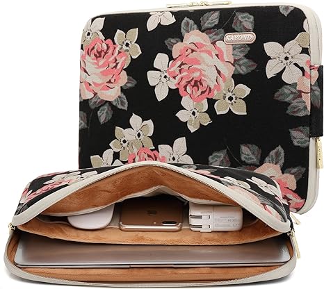 KAYOND Rose Pattern 11 inch Canvas laptop sleeve with pocket 11 inch 11.6 inch laptop case macbook air 11 case macbook 12 sleeve