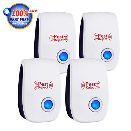 Ultrasonic Pest Repeller Mice Repellent Plug in Indoor-2018 Electronic Ultrasonic Bug&Mosquito Repellent 4 Packs Pest Control for Roach, Spider, Ant, Rodent,Bedbugs, Fly, No Trap, Sprayer,Baits&Poison