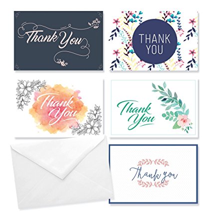 Rembrandt Thank You Cards Set of 30 - 5 Unique Designs - Note for Occasions Such as a Baby Shower, Birthday, Graduation, Weddings, Bridal Party
