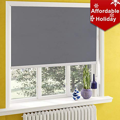 Keego Classic Blackout Shades,Window Shades European Simple Style with Back in White to Waterproof,Oil Resistant for Privacy Bathroom and Kitchen[Gray 100% Blackout,W24xH64(Inch)]