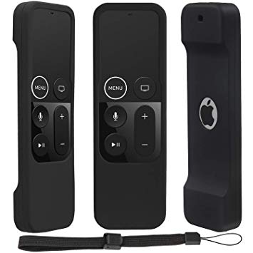 Remote Case for Apple TV 4K/4th Gen, Lightweight Anti-Slip & Secure Protective Cover for Apple TV 4K Siri Remote Controller with Hooks - Black