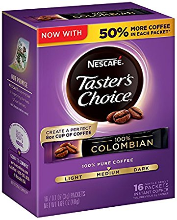 Nescafe Taster's Choice 100% Colombian 16 Piece Instant Coffee Single Serve Sticks, 1.69 oz