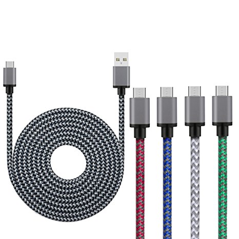 Freush 5-Pack 6 Foot Usb 2.0 A-Male To Micro B Charging Cable Charge Cord Charger with Nylon Braided and Metal Connector for Nexus, LG, HTC, Android