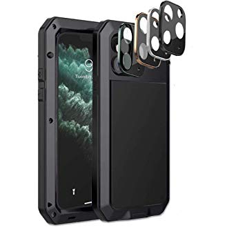 iPhone 11 Pro Max Case, Defender Military Grade Drop Protection Luxury Aluminum Alloy Protective Heavy Duty Shell Packed [4-Pack] Screen Protector Camera Lens for Apple iPhone 11 Pro Max 6.5'' (Black)
